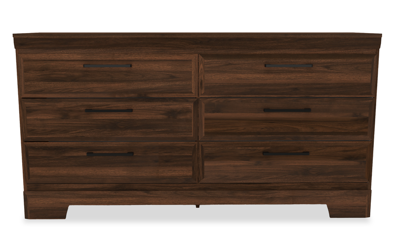 Commode Yorkdale de 61,4 po (L) x 32,3 po (H) à 6 tiroirs pour la chambre à coucher, fabriquée au Canada - brun noyer