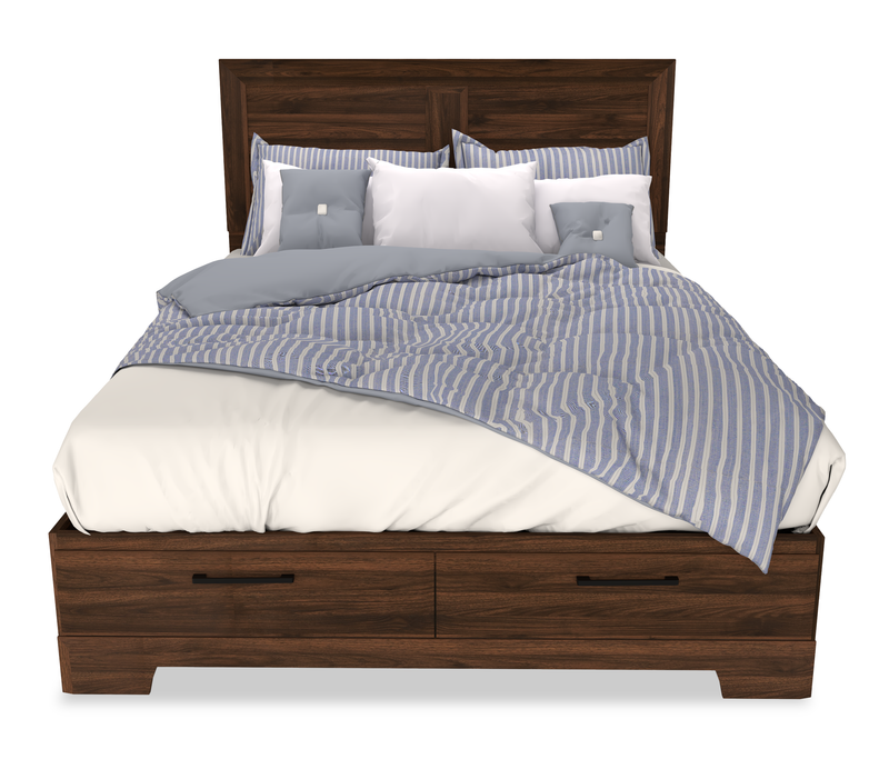 Ensemble de chambre à coucher Yorkdale 6 pièces avec lit de rangement, commode, miroir et table de nuit, brun noyer - format lit double
