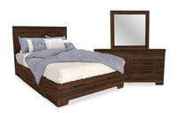 Ensemble de chambre à coucher Yorkdale 5 pièces avec lit de rangement à 6 tiroirs, commode et miroir, brun noyer - format grand lit