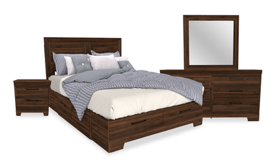 Yorkdale 6pc Set, 6-Drawer Bed, Dresser, Mirror & Nightstand, Walnut Brown- Queen Size | Ensemble de chambre à coucher Yorkdale 6 pièces avec lit de rangement à 6 tiroirs, commode, miroir et table de nuit, brun noyer - format grand lit