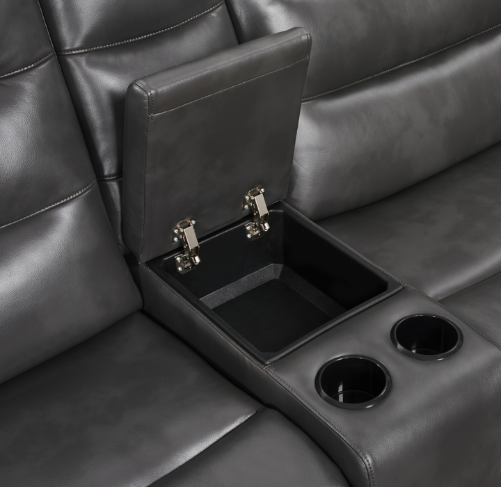 Sofa sectionnel à inclinaison électrique Zayne 6 pièces en tissu d’apparence cuir avec console et ports de recharge USB - gris