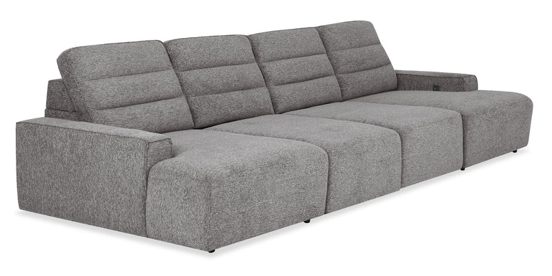 Sofa sectionnel Prestige de Shaquille O’Neal Home 4 pièces avec coulissement électrique et fauteuil long de rangement - gris