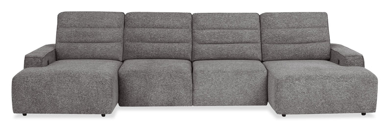 Sofa sectionnel Prestige de Shaquille O’Neal Home 4 pièces avec coulissement électrique et fauteuil long de rangement - gris
