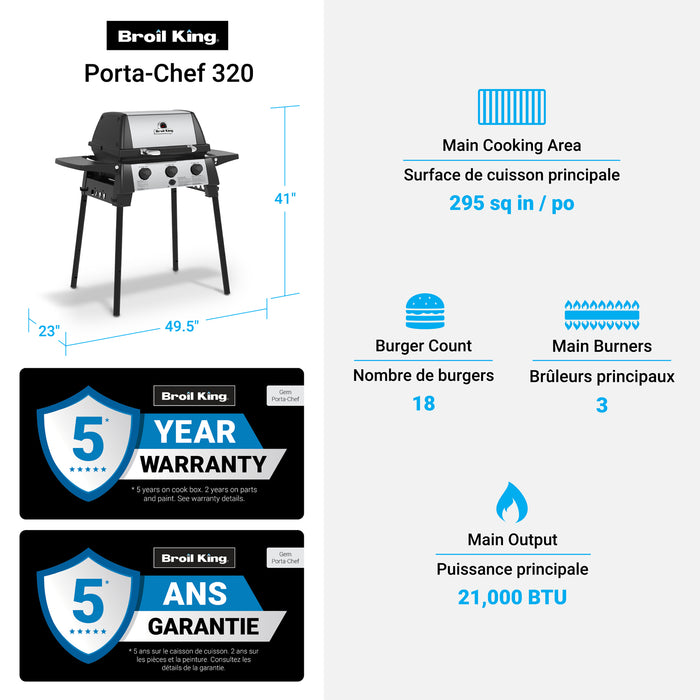Broil King Porta-Chef 320 Portable 21 000 BTU Barbecue a gaz propane - 952654