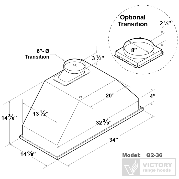 Hotte de cuisinière encastrée Victory de 36 po - Q2-36