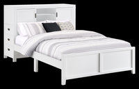 Lit plateforme Quinn avec tête de lit bibliothèque, bureau intégré et tabouret, blanc - format lit double