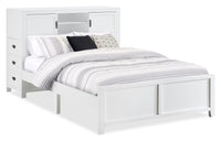 Lit plateforme Quinn avec tête de lit bibliothèque, bureau intégré et tabouret, blanc - format lit double