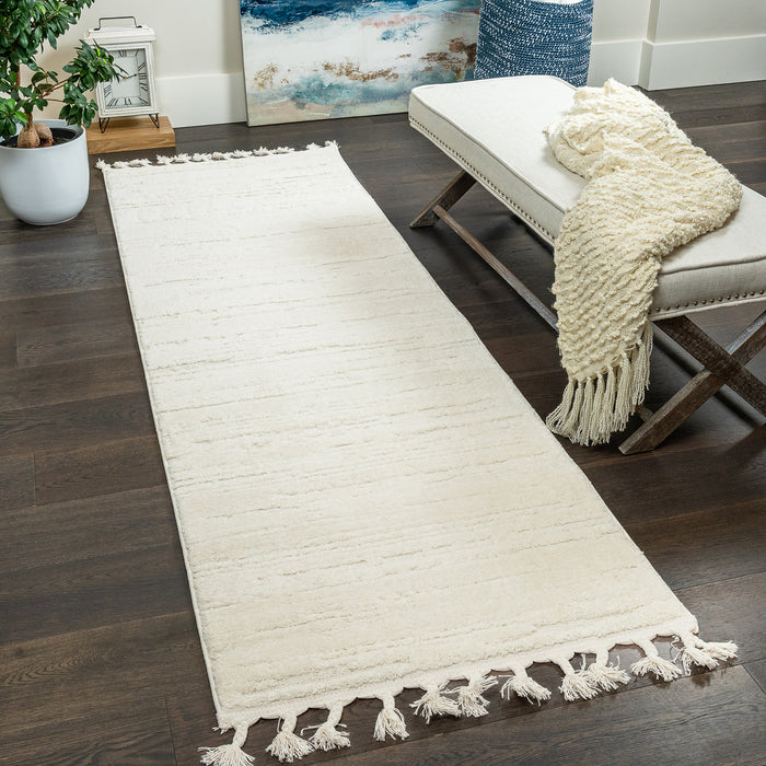 Carpette à poil long Quinto crème à motif de vagues - 2 pi 7 po x 8 pi