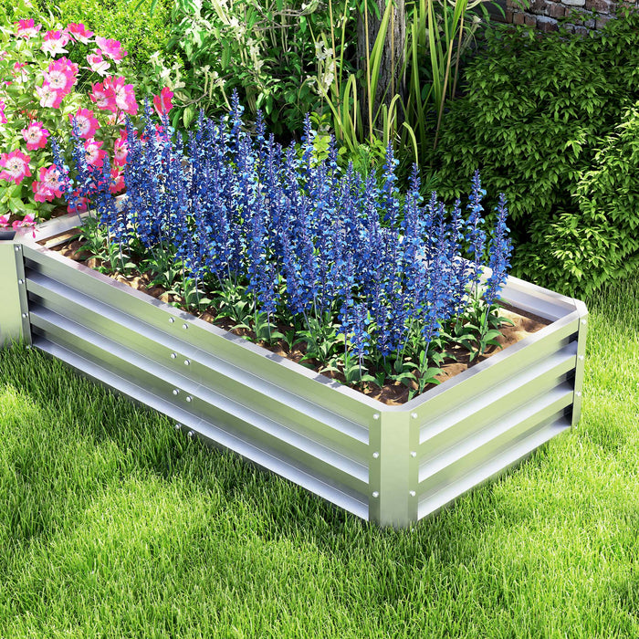 Outsunny Lit De Jardin Sureleve, Lot De 5 Jardinieres En Acier, Argente
