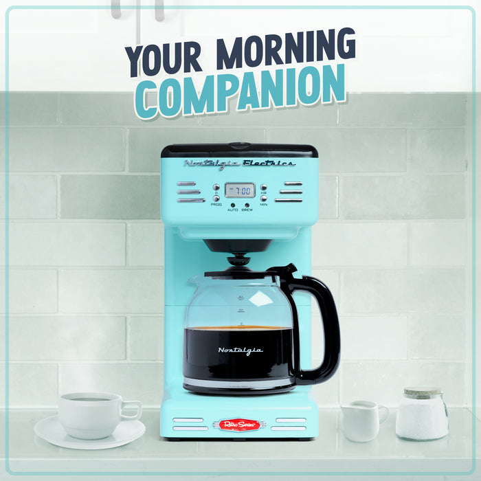 Cafetière programmable rétro de Nostalgia de 12 tasses, turquoise - RCOF12AQ