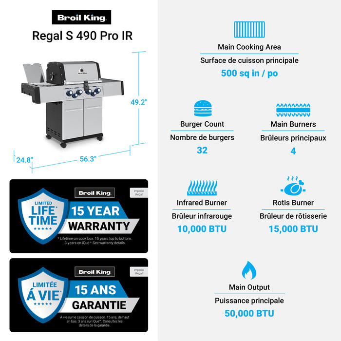 Broil King Regal S 490 Pro IR 4-bruleurs 50 000 BTU Barbecue a gaz propane - 956944