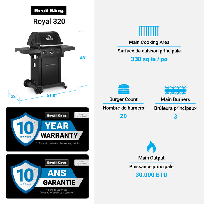 Broil King Royal 320 Shadow 3-bruleurs 30 000 BTU Barbecue a gaz naturel - 824157