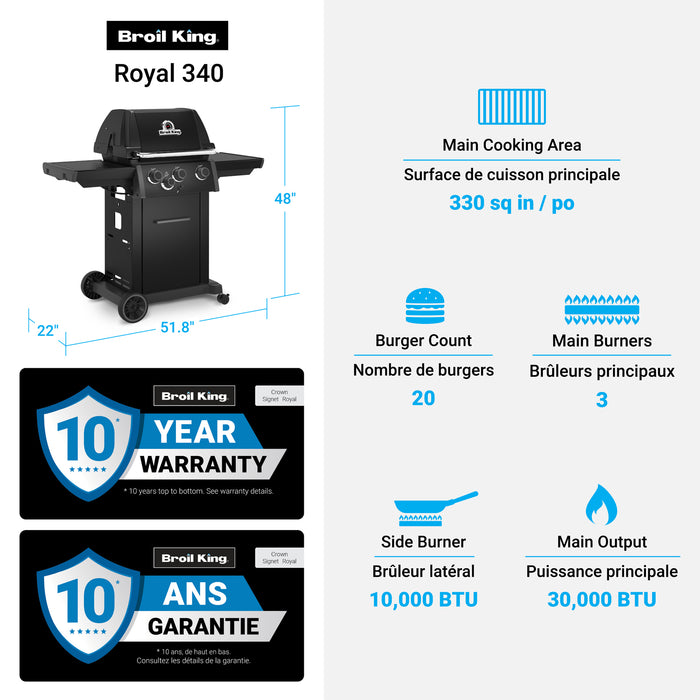 Broil King Royal 340 Shadow 3-bruleurs 30 000 BTU Barbecue a gaz propane - 824164