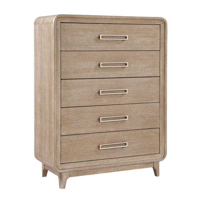 Commode verticale de chambre à coucher Sasha de 40 po (L) x 52 po (H) à 5 tiroirs - brun chêne naturel