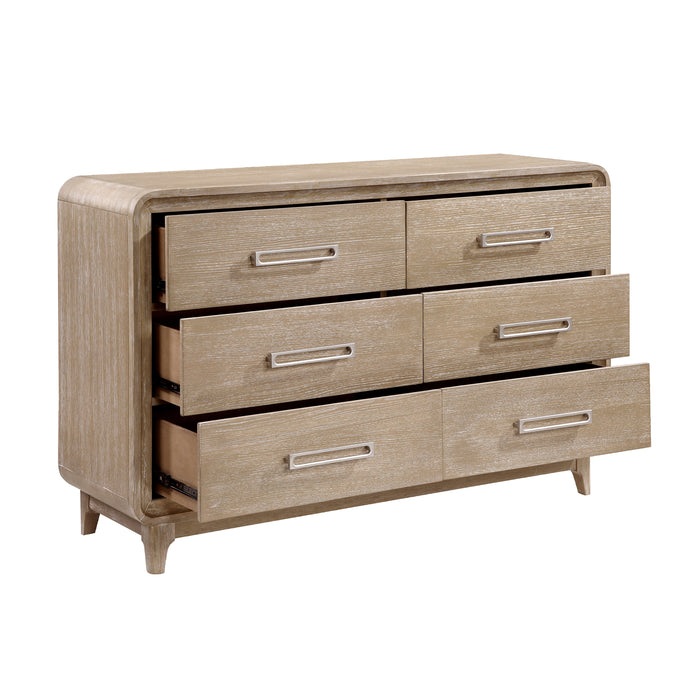 Commode de chambre à coucher Sasha de 62 po (L) x 38 po (H) à 6 tiroirs - brun chêne naturel