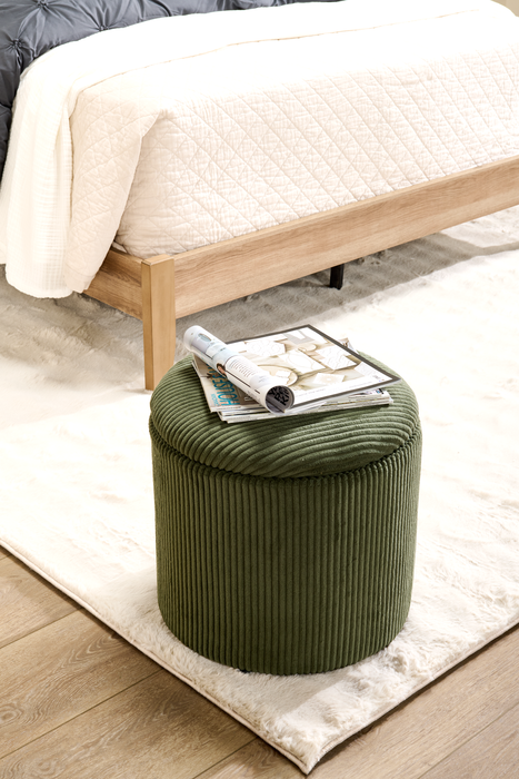 Pouf de rangement rond Saskatoon de 17 po en velours côtelé - vert
