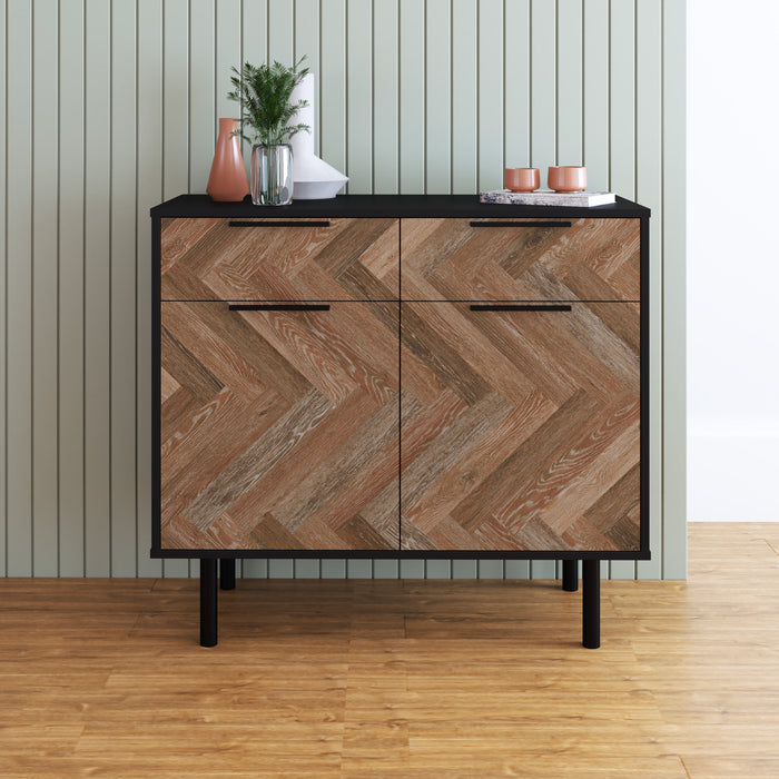 Desserte Liam de Manhattan Comfort de style moderne du milieu du 20e siècle avec 4 tablettes - noire et brune