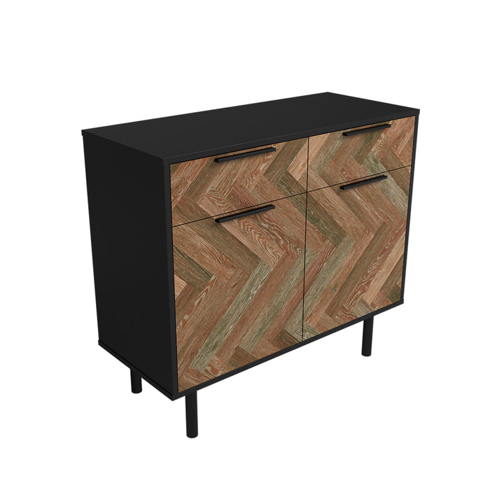 Desserte Liam de Manhattan Comfort de style moderne du milieu du 20e siècle avec 4 tablettes - noire et brune