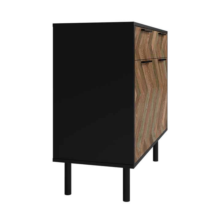 Desserte Liam de Manhattan Comfort de style moderne du milieu du 20e siècle avec 4 tablettes - noire et brune
