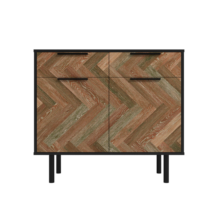 Desserte Liam de Manhattan Comfort de style moderne du milieu du 20e siècle avec 4 tablettes - noire et brune