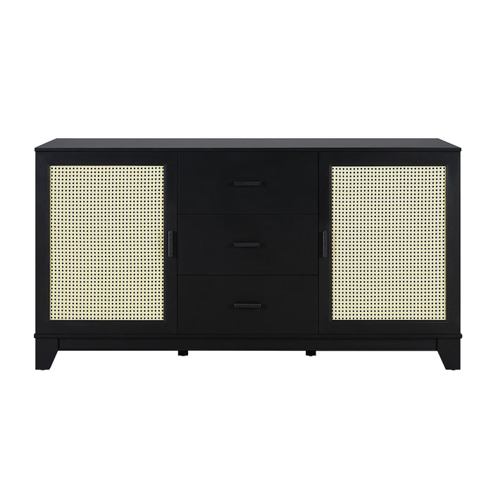Desserte moderne Sheridan de Manhattan Comfort de 59,05 po avec roseau et tablettes réglables - noire