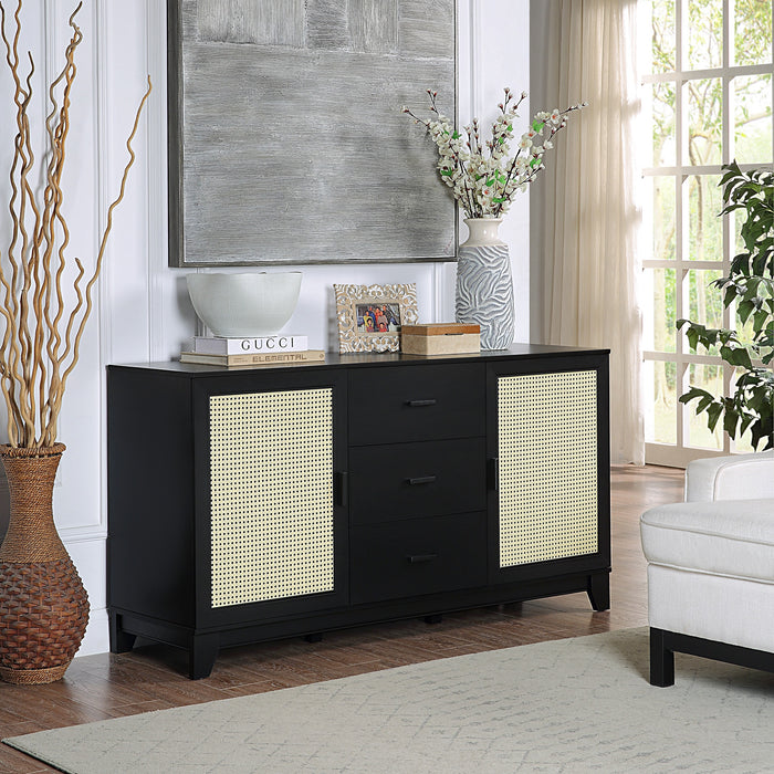 Desserte moderne Sheridan de Manhattan Comfort de 59,05 po avec roseau et tablettes réglables - noire