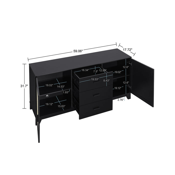 Desserte moderne Sheridan de Manhattan Comfort de 59,05 po avec roseau et tablettes réglables - noire