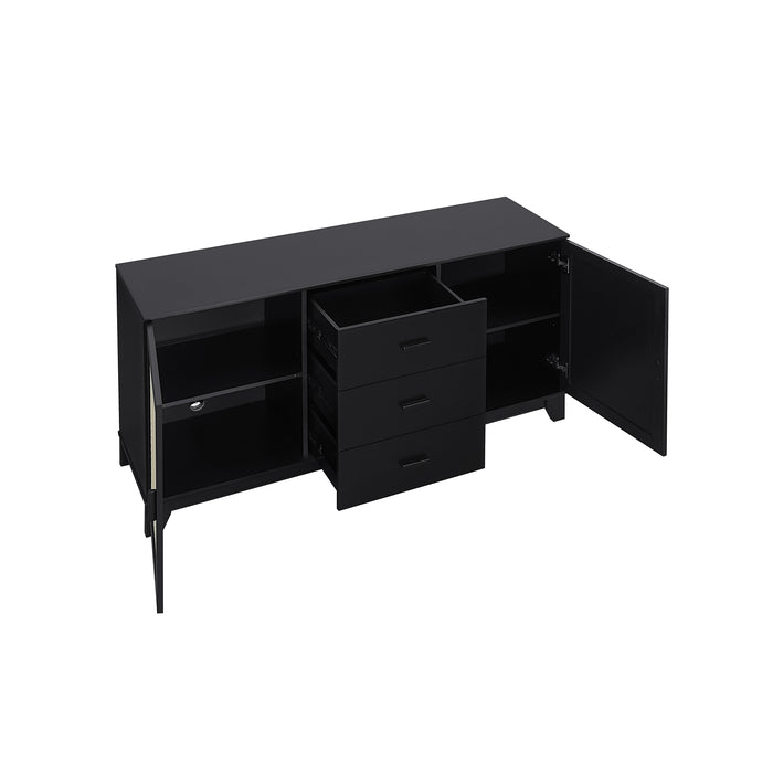 Desserte moderne Sheridan de Manhattan Comfort de 59,05 po avec roseau et tablettes réglables - noire