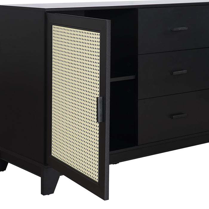 Desserte moderne Sheridan de Manhattan Comfort de 59,05 po avec roseau et tablettes réglables - noire