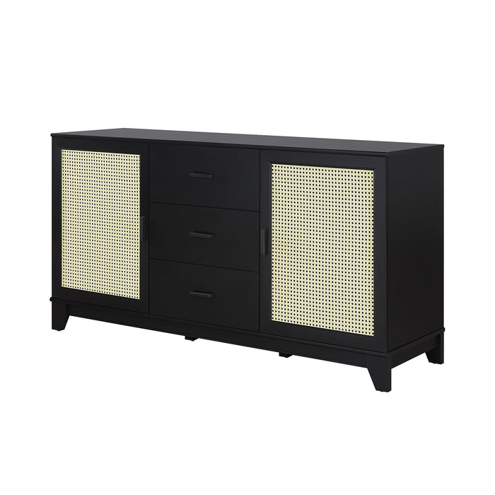 Desserte moderne Sheridan de Manhattan Comfort de 59,05 po avec roseau et tablettes réglables - noire