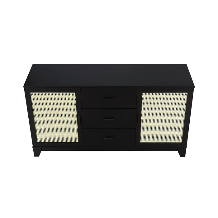 Desserte moderne Sheridan de Manhattan Comfort de 59,05 po avec roseau et tablettes réglables - noire