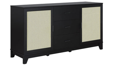 Manhattan Comfort Sheridan 59.05” Modern Cane Sideboard with Adjustable Shelves - Black|Desserte moderne Sheridan de Manhattan Comfort de 59,05 po avec roseau et tablettes réglables - noire
