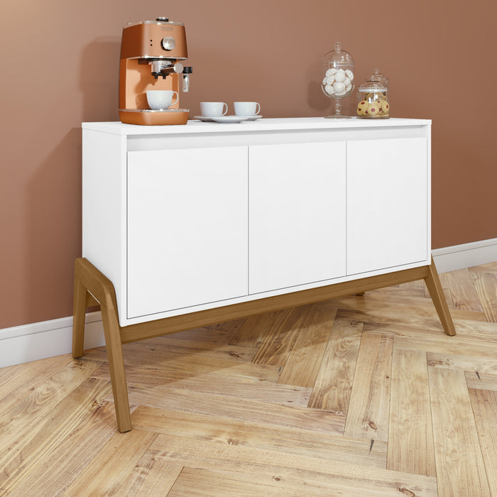 Desserte moderne du milieu du 20e siècle Gales de Manhattan Comfort de 48,50 po avec pattes en bois massif - blanc mat