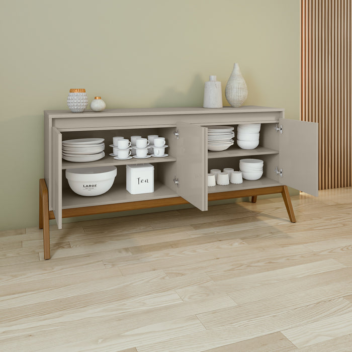 Desserte Gales de Manhattan Comfort de 63,32 po de style moderne du milieu du 20e siècle avec pattes en bois massif - greige