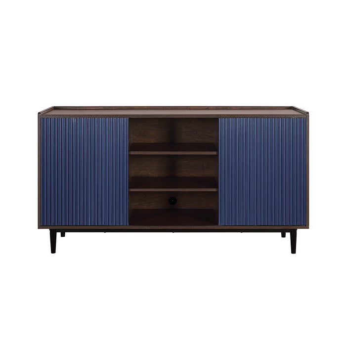 Desserte moderne Duane de Manhattan Comfort de 59,05 po avec cannelures et tablettes réglables - brun foncé et bleu marine