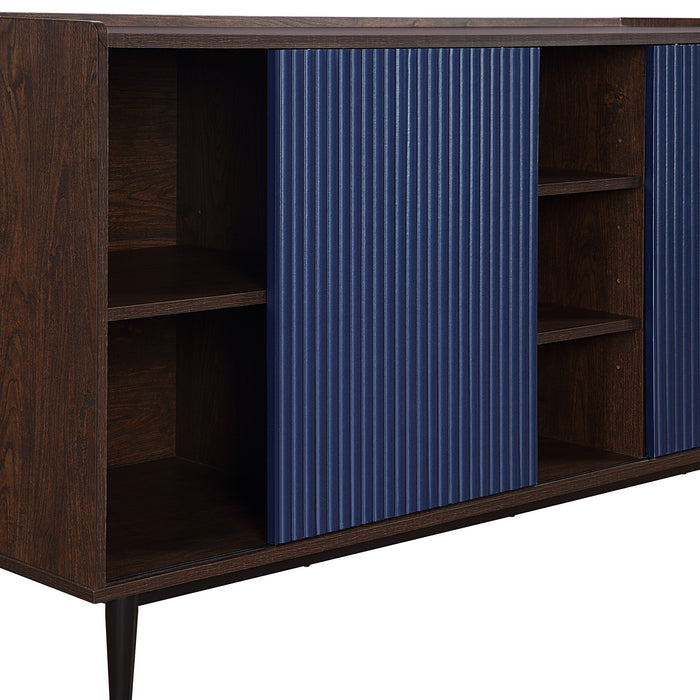 Desserte moderne Duane de Manhattan Comfort de 59,05 po avec cannelures et tablettes réglables - brun foncé et bleu marine