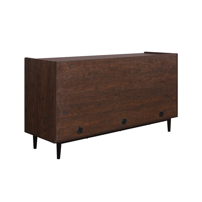 Desserte moderne Duane de Manhattan Comfort de 59,05 po avec cannelures et tablettes réglables - brun foncé et bleu marine