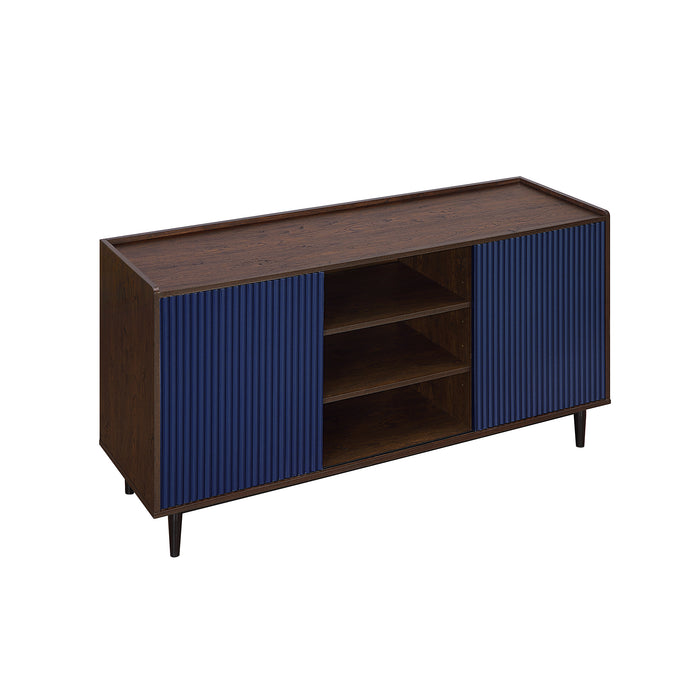 Desserte moderne Duane de Manhattan Comfort de 59,05 po avec cannelures et tablettes réglables - brun foncé et bleu marine