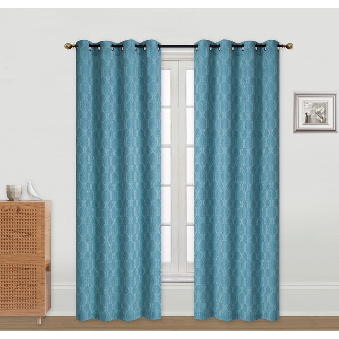 Rideau de 96 po bleu en jacquard à motif d’arbres - ensemble de 2