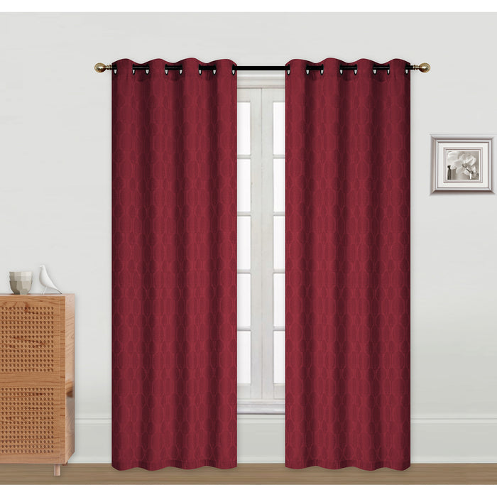 Rideau de 96 po bourgogne en jacquard à motif d’arbres - ensemble de 2