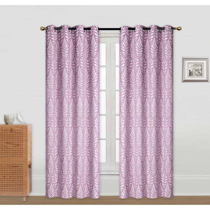 Panneau brodé rose foncé de 84 po à motif de fougère - ensemble de 2 rideaux et stores
