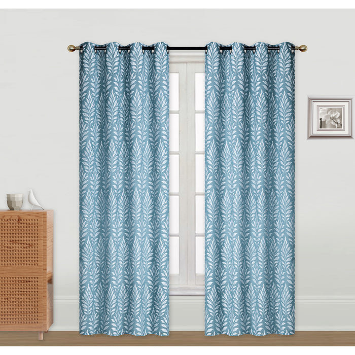 Panneau brodé bleu sarcelle de 96 po à motif de fougère - ensemble de 2 rideaux et stores