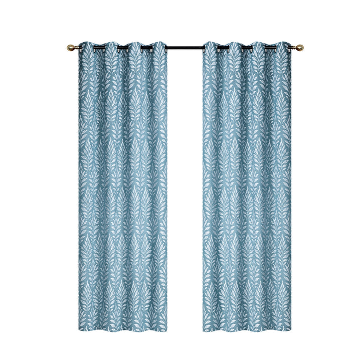 Panneau brodé bleu sarcelle de 96 po à motif de fougère - ensemble de 2 rideaux et stores