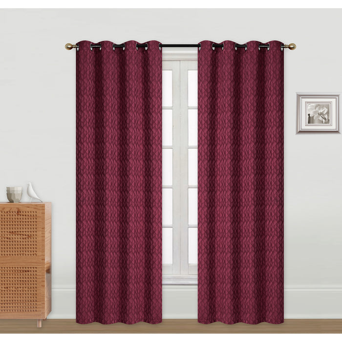 Rideau de 96 po rouge en jacquard à motif cubique - ensemble de 2
