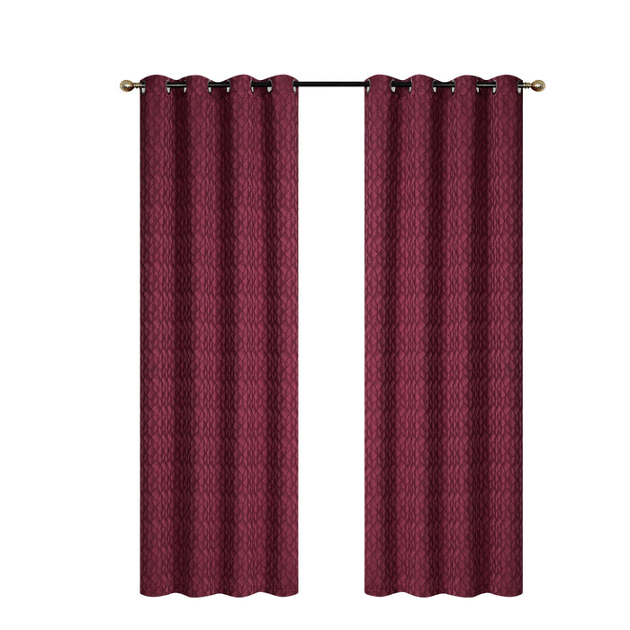 Rideau de 96 po rouge en jacquard à motif cubique - ensemble de 2