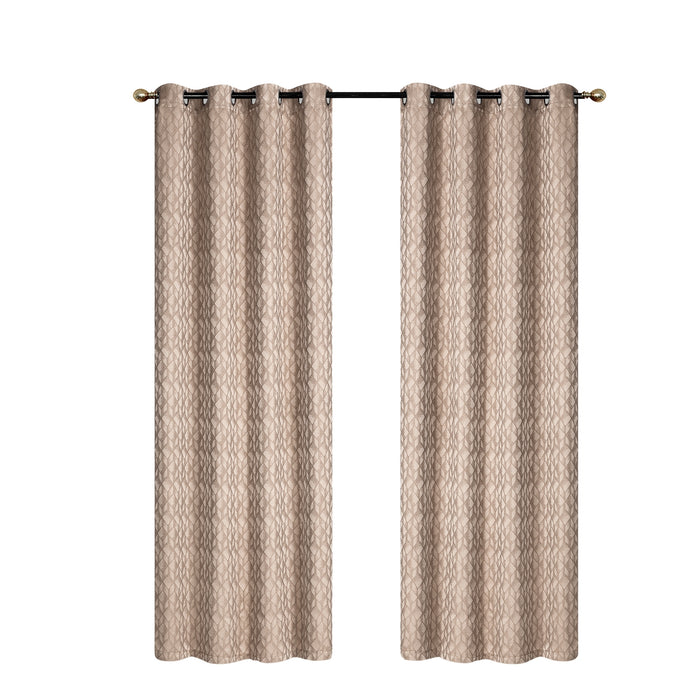 Rideau de 96 po taupe en jacquard à motif cubique - ensemble de 2