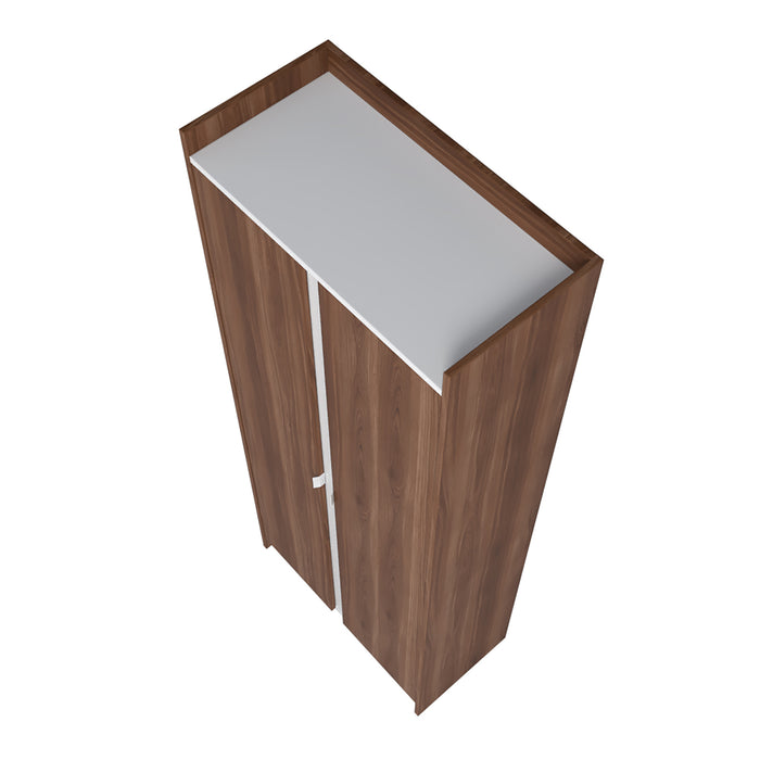 Armoire de rangement Ratzer de Manhattan Comfort de style moderne du milieu du 20e siècle avec 11 tablettes - brune et blanche