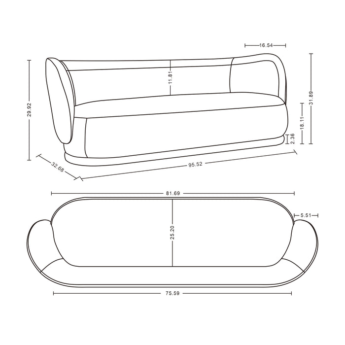 Sofa contemporain Siri de Manhattan Comfort de 92,52 po en lin tissé avec coussins - blé