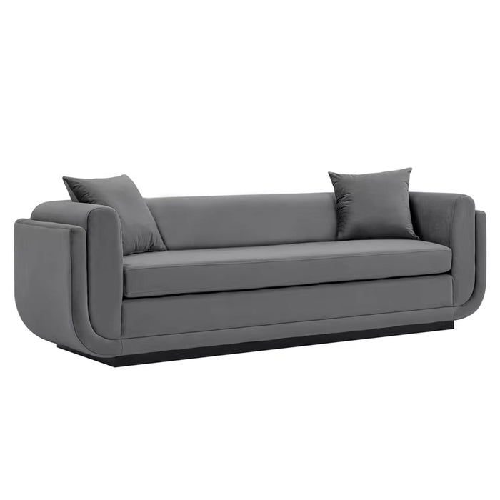 Sofa contemporain Edmonda de Manhattan Comfort en velours avec coussins - gris foncé