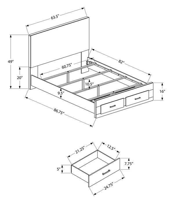 Lit plateforme de rangement Soren avec tête de lit à panneau et cadre de lit, chêne blanchi - format grand lit